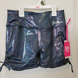 Justice Active Size XL 16/18 Blue Shimmer Yoga Shorts Rutched NWT Dance Gymnast